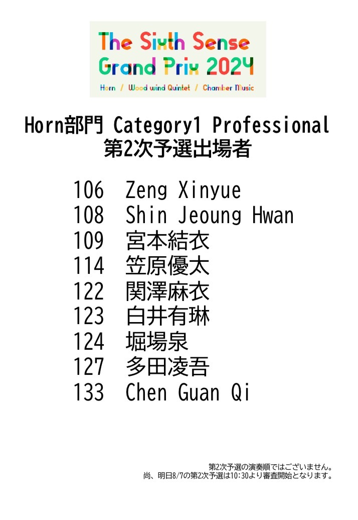 ホルンプロフェッショナル２次結果